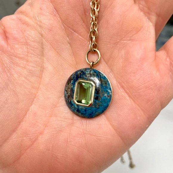 Retrouvai Jewelry - Retrouvai chysocolla/green tourmaline lollipop necklace